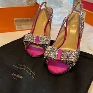 Kate Spade Charm Multi Glitter Satin Heel